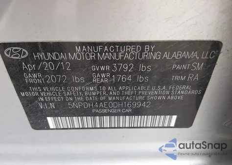 2013 Hyundai Elantra Gls/Limited from USA, damaged, VIN 5NPDH4AE0DH169942